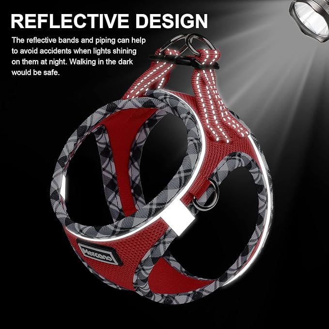 Mercano Soft Mesh Dog Harness and Leash Set, No-Chock Step-in Reflective Breathable Lightweight Easy Walk Escape Proof Vest Harnesses with Safety Buckle for Small Medium Dogs, Cats (Red, XS)