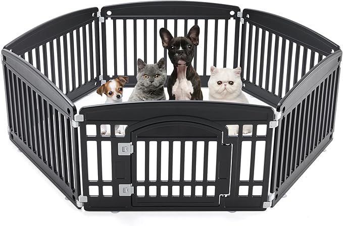 Plastic Dog Playpen | 6-Panel 24" Safe & Secure Indoor/Outdoor Pet Fence | Folding & Portable | 35 x 35 x 24IN, Ideal for Small to Medium Dogs | Easy to Clean (Black)