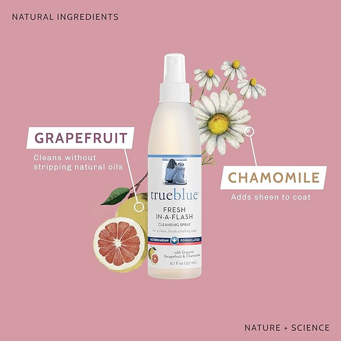 TrueBlue Grapefruit & Chamomile Fresh-in-a-Flash Cleansing Dog Spray – Refreshes, Conditions Coats for Dogs, Puppies, Cats – Moisturizing, Toxin Free, Natural Botanical Blend – 8.7 Fl. Oz.