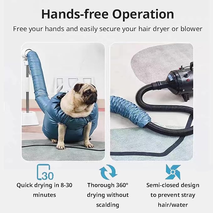 MANON ROSA Dog Drying Bag Hands Free Quick Drying Pet Grooming Tool for Small Medium Large Puff Fluff Dogs & Cats, 360 Degree Shower Bath Hair Dryer Suit (X-Large)