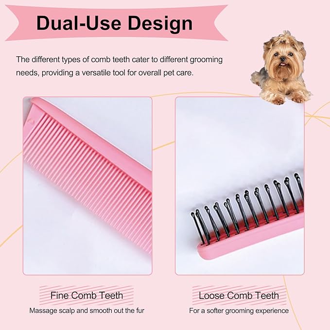 Folding Small Dog Grooming Brush - Perfect for Shih Tzus, Yorkies, and Maltipoos - Ideal Puppy Hair Brushes for Maltese and Small Breeds(Hot Pink)
