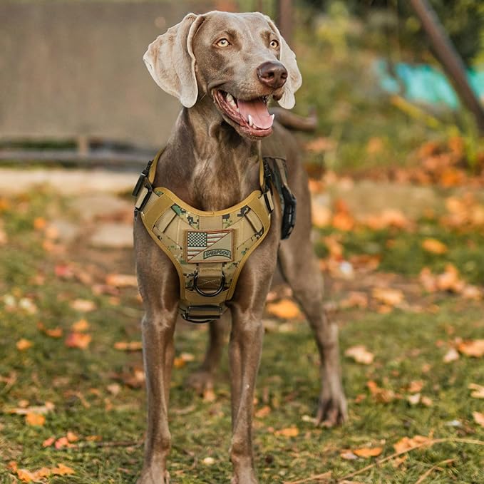 rabbitgoo Tactical Dog Harness for Large Dogs, Heavy Duty Dog Harness with Handle, No-Pull Service Dog Large Breed, Adjustable Military Dog Vest Harness for Training Hunting Walking, Brown Camo, S