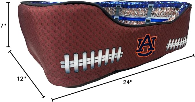 NCAA Auburn Tigers Stadium Dog Bed, Pet Pillow Bed for Dogs, Sporty Football Dog Bed and Lounge Cushion