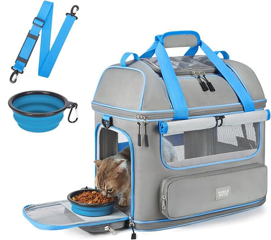 Expandable Cat Dog Carrier: NOBLE DUCK Soft-Sided Pet Carrier Airline Approved for Large Small Cats Dogs Collapsible Portable Travel Up to 25 Lbs Grey