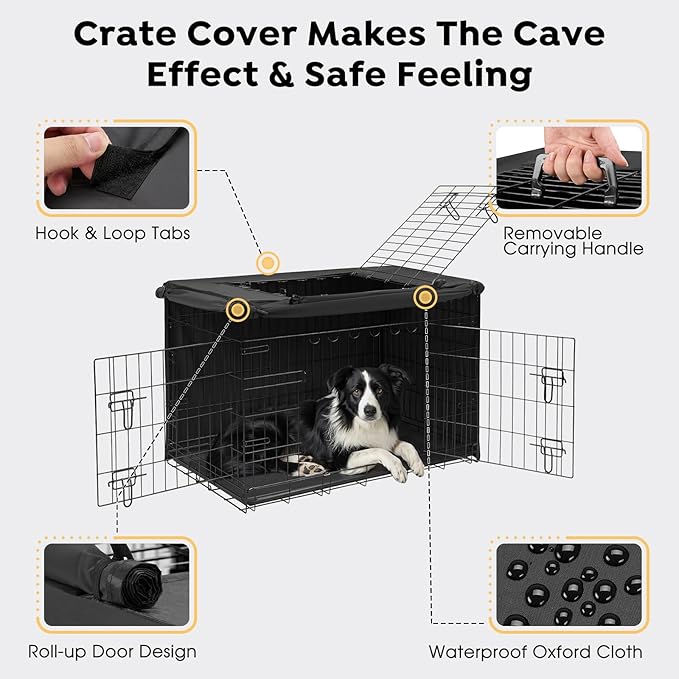 Veehoo 48 inch Dog Crate for Large Dogs with Three Doors & Cover-Metal Wire Dog Cage Kennels & Houses for Puppy&Cat, Indoor Outdoor Collapsible Metal Contour Dog Crate Kennels Kit with Removable Tray