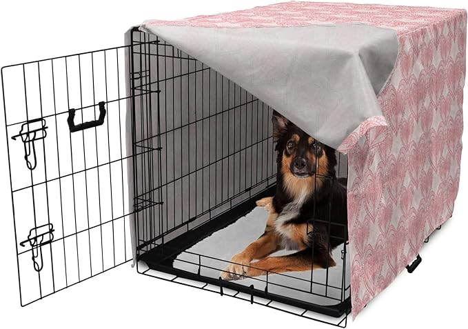 Ambesonne Heart Dog Crate Cover, Love Themed Pastel Zentangle Ornament Valentine's Day Romance Repetition, Easy to Use Pet Kennel Cover for Medium Large Dogs, 36 Inch, Pink White