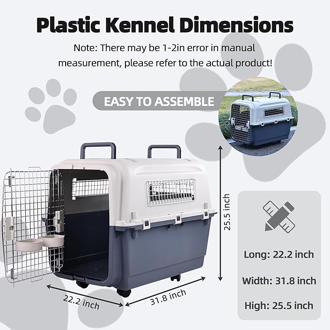 Plastic Kennels, Plastic Dog Crate, Airline Approved Pet Carrier for Dogs and Cats Longer Traveling, L