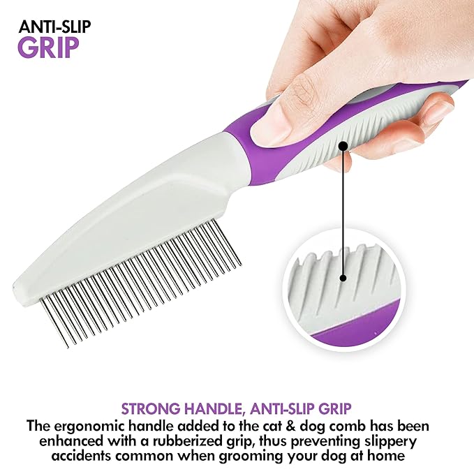 Pet Comb to Comb Your Dogs,Cats,Poodles Hair- Rotatable Pins, Easy to Use, Slip Proof- Best Dog Comb for Grooming Your Dog
