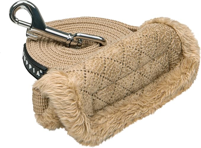 Puppia Douglas Dog Leash Diamond Pattern for Small and Medium Dog, Beige, Medium