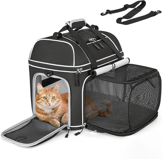 Expandable Pet Carrier: NOBLE DUCK Soft-Sided Cat Dog Carrier Airline Approved Small Medium Large Cats Dogs Portable Travel Carrier Up to 25 Lbs Black