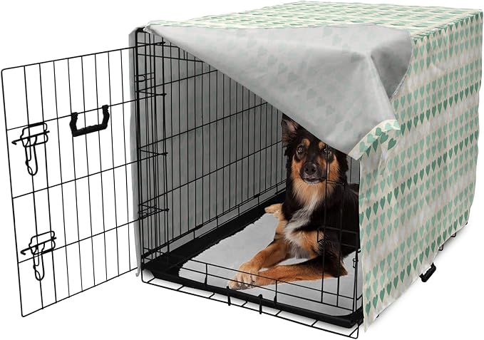 Lunarable Aquamarine Dog Crate Cover, Romantic Pattern with Heart Shapes in Rows, Easy to Use Pet Kennel Cover for Medium Large Dogs, 36 Inch, Champagne Laurel Green