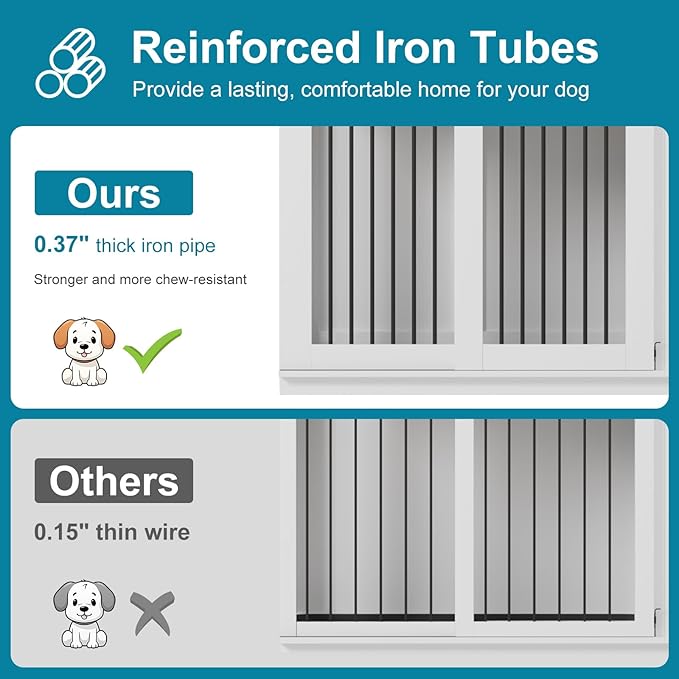Large Dog Crate Furniture, Heavy Duty Dog Kennel with Divider - TV Stand & Farmhouse End Table