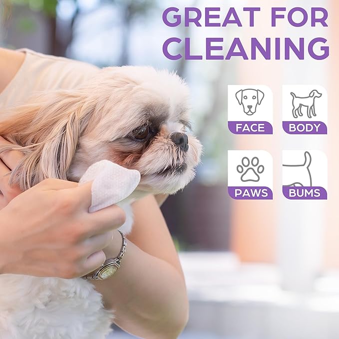 PrimePets Dog Wipes, 400 Count, 8" x 8" Pet Grooming Wipes for Dogs Cats Cleaning Deodorizing, Lavender Scented, Extra Thick Dog Paw Wipes for Sensitive Skin, Clean Ears, Eyes, Butt, Body & Teeth