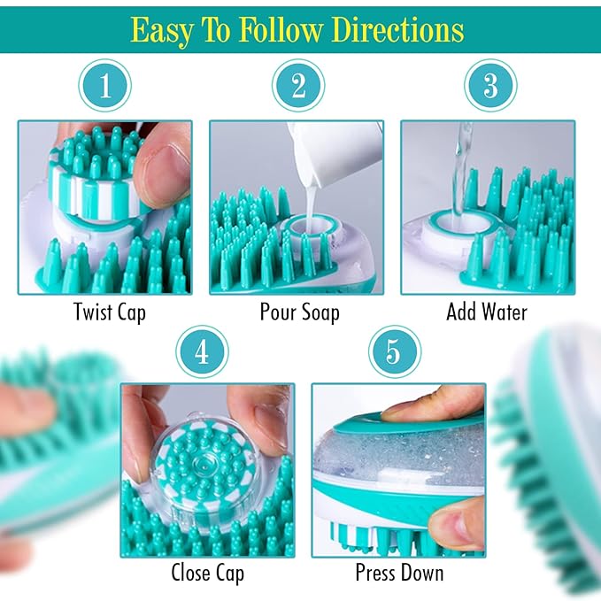 Pet Bath Brush Scrubber for Dogs | Soft Silicone Scrubbing Brush with Shampoo Dispenser for Showering and Grooming | Perfect Pet Bath Scrubber for Short Haired Dogs