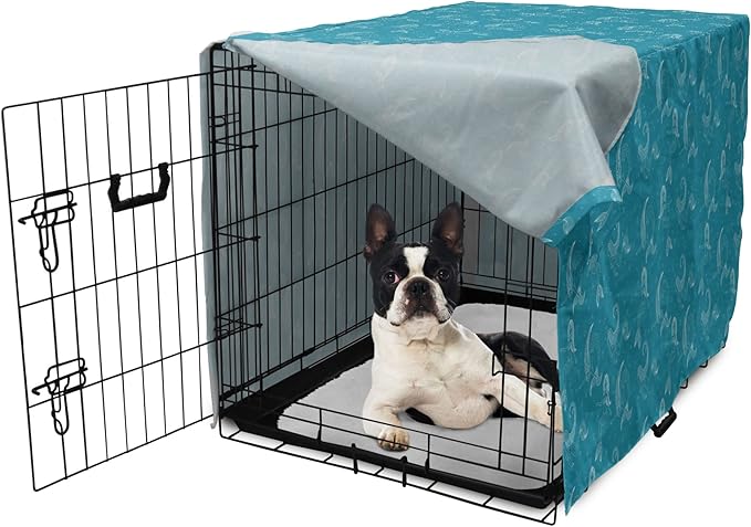 Lunarable Mermaid Tail Dog Crate Cover, Cartoon Design of Aquatic Girl Swimming Underwater Bubbles, Easy to Use Pet Kennel Cover for Small Dogs Puppies Kittens, 22 Inch, Dark Turquoise Ivory