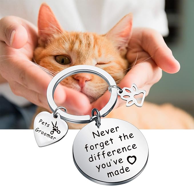 MYOSPARK Pet Groomer Keychain Dog Salon Gift Never Forget The Difference You've Made Appreciation Jewelry Pet Beautician Gift