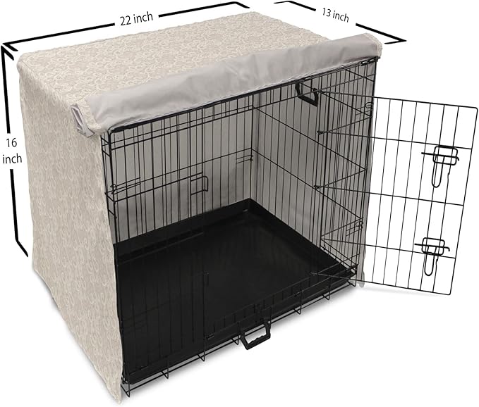 Lunarable Cream Dog Crate Cover, Old Lace Design with Soothing Color Scheme Vintage Style Classical Inspired Image, Easy to Use Pet Kennel Cover for Small Dogs Puppies Kittens, 22 Inch, Cream Tan