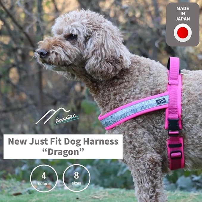 hakusan】 New Just Fit Dog Harness Dragon - Reflective, Paisley, Stress-Free, Japanese Made,one-touch buckles,easily put on,(Red×Black, 3)