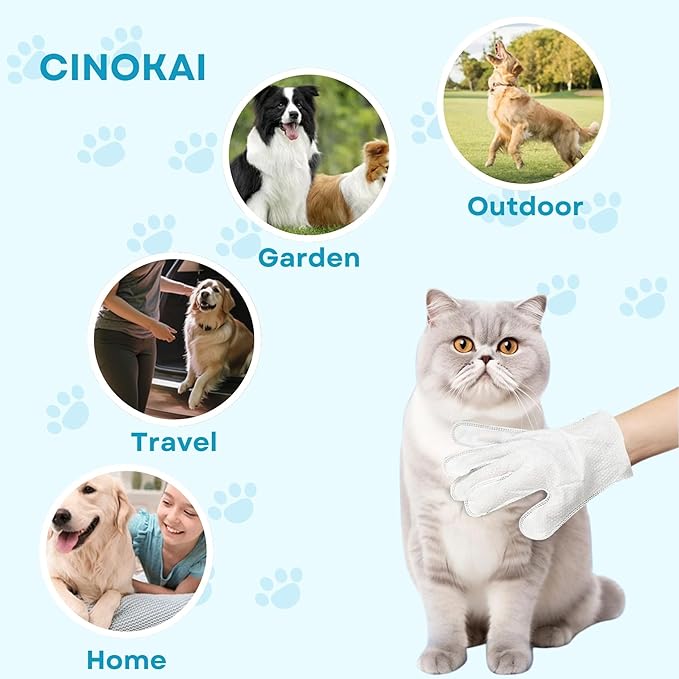 CINOKAI-Pet Cleaning Wipes - Cat Cleaning Wipes & Dog Grooming Gloves -Pet Glove Wipes for Dogs and Cats - Deodorizing Grooming Gloves (2Pack 12PCS)