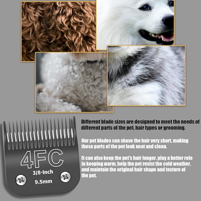 3 Pack 4FC Detachable Dog Grooming Steel Blades,Compatible with Andis,Oster A5,Wahl KM-10 Series,Cut Length 3/8" 9.5MM (Black)