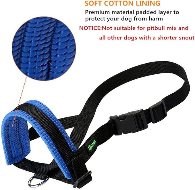 Nylon Dog Muzzle for Small,Medium,Large Dogs Prevent from Biting,Barking and Chewing,Adjustable Loop(L/Blue)