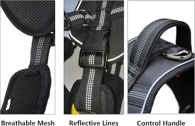 No-Pull Large Dog Harness - Tatical Dog Harness for Large Dog with Handle, Freedom No Pull Escape Proof Dog Vest Harness, Front Clip Reflective Adjustable Service Dog Harness(Black, Large)