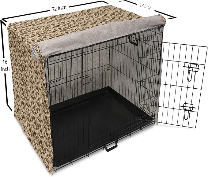 Lunarable Vintage Halloween Dog Crate Cover, Halloween Witch Hat Cauldron Fall Jack o' Lantern Black Cat, Easy to Use Pet Kennel Cover for Small Dogs Puppies Kittens, 22 Inch, Pale Brown