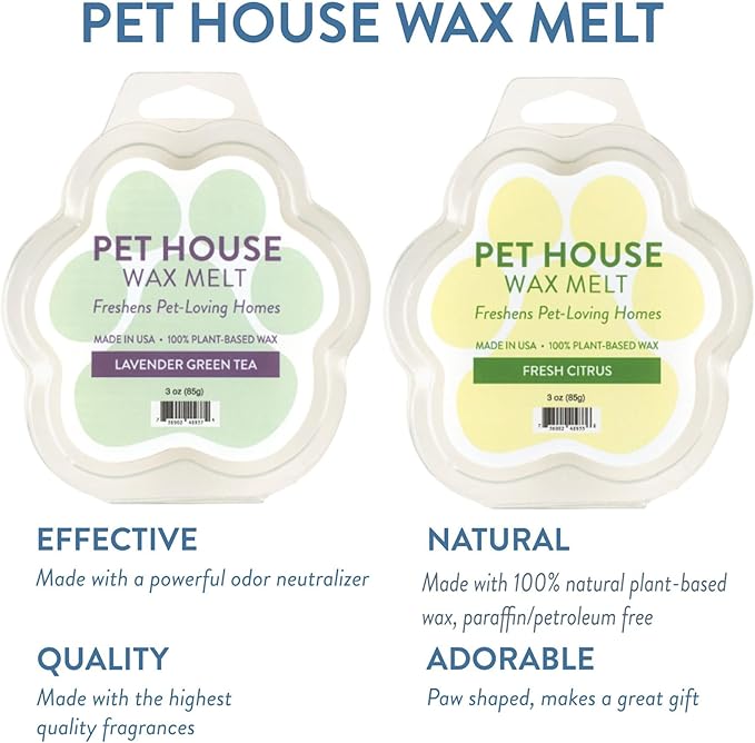 One Fur All Pet House Wax Melts - Lavender Green Tea & Fresh Citrus Pack of 2 - Odor Eliminating, Long-Lasting Scented Wax Melts - Pet-Friendly, Natural