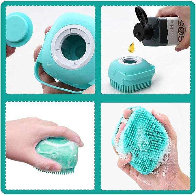 Shampoo Cat Dog Sink Brush Washing Soap and Shampoo for Long Short Haired Dogs Cats Shower Pet Grooming Bath Soft Silicone Bristle Massage Brush OZE-50 (Blue, Standart)