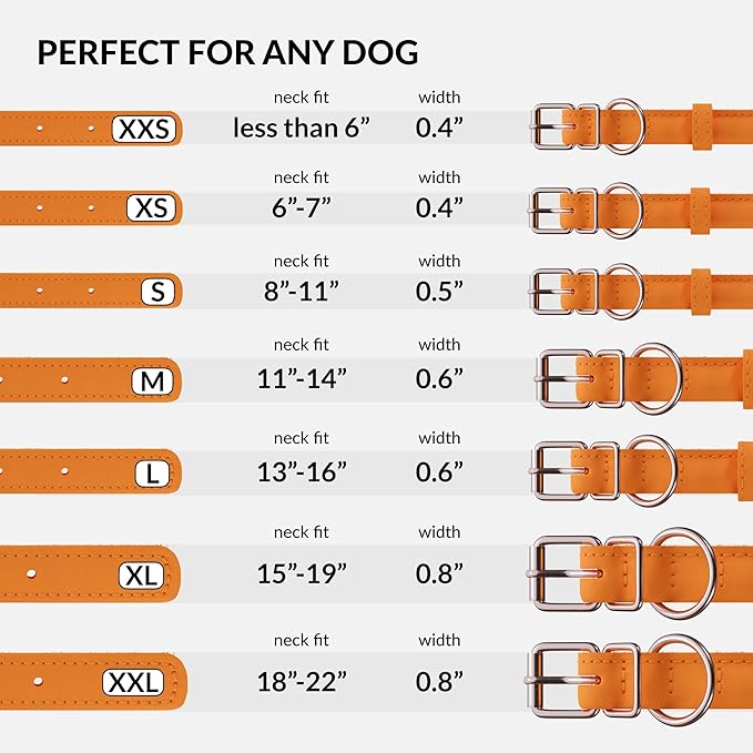 CollarDirect Rolled Leather Dog Collar, Soft Padded Round Puppy Collar, Handmade Genuine Leather Collar Dog Small Large Cat Collars 13 Colors (6-7 Inch, Orange Smooth)