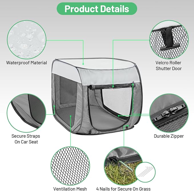 Portable Travel Dog Crate Pop Up Soft Dog Kennel Collapsible Travel Dog Cat Enclosure Indoor Outdoor Large Foldable Crate for Pets(Little Gray and Dark Gray-Medium)