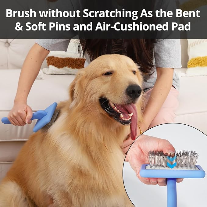 Long Pin Wood Slicker Brush for Dematting & Grooming Long-Haired Poodle & Doodle Breeds for Fluff Detangling & Keeping Mats Free on Poodles, Goldendoodles & Curly Dogs