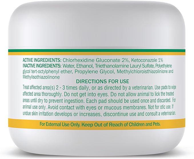 HAPPY JACK KetoHexidine Pet Wipes, Chlorhexidine Pads for Dogs & Cats with Ketoconazole, Cat Wipes for Acne, Wrinkles, Paws, Itchy Skin, 50 Ct