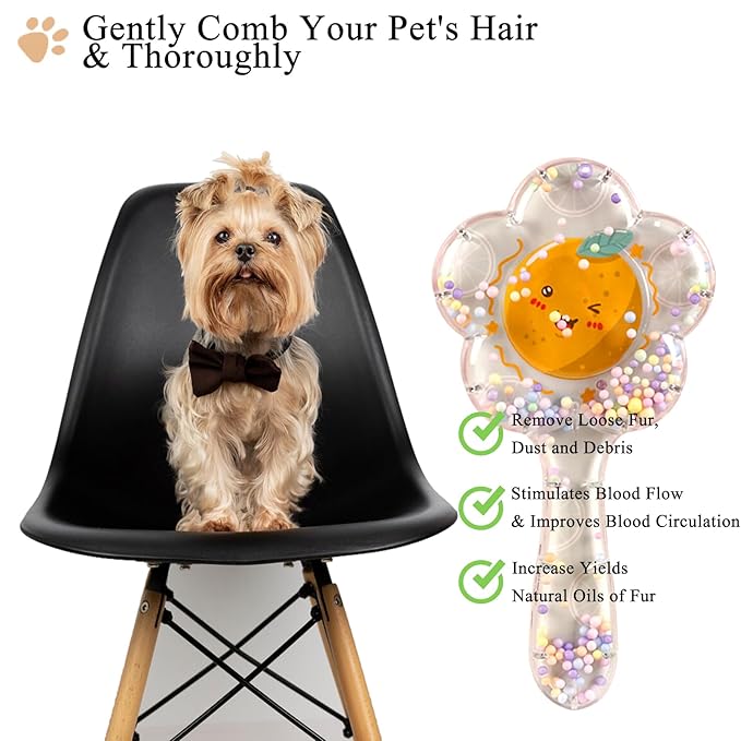 Soft Dog Brush for Small Dogs | Gentle Puppy Brush for Yorkies, Shih Tzus, Maltipoos & Maltese | Pet Hair Removal Brush with Soft Bristles | Dog Brush for Shedding (Pink Orange)