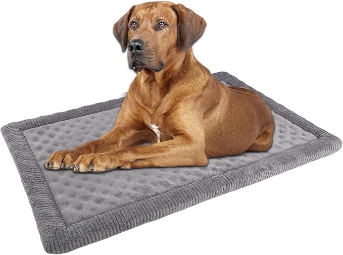 Gray Dog Crate Pad 48x30 inch Memory Foam Large Dog Kennel Bed Soft Flannel Washable Anti Slip Puppy Sleeping Mat,Grey