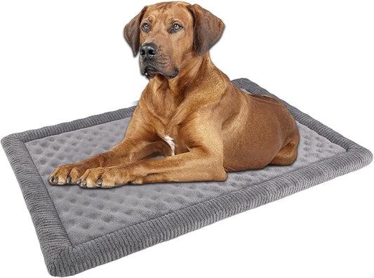 Gray Dog Crate Pad 48x30 inch Memory Foam Large Dog Kennel Bed Soft Flannel Washable Anti Slip Puppy Sleeping Mat,Grey