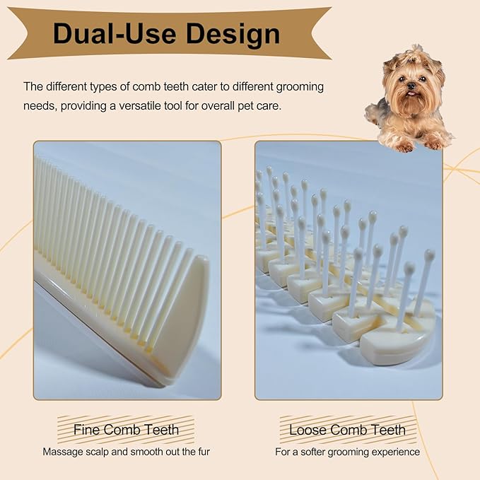 Foldable Dual-Head Puppy Brush Small Dogs Interchangeable Combs Soft Bristles Portable Grooming Tool Yorkie Shih Tzu Maltipoo (White)
