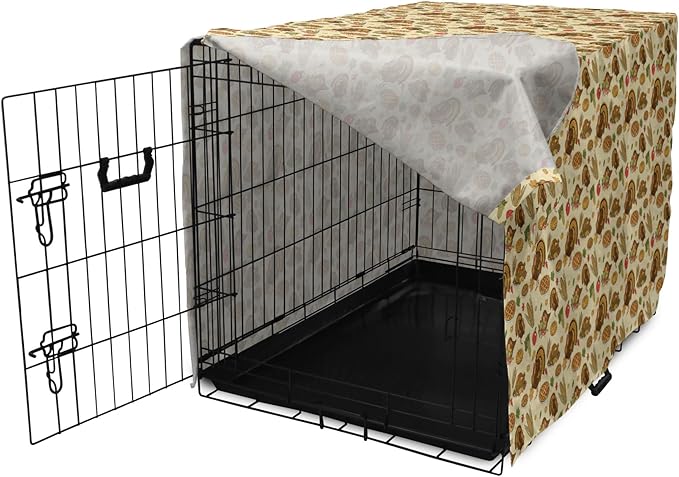 Lunarable Thanksgiving Dog Crate Cover, Special Day Family Dinner Classical Delicious Meal Abundance Harvest, Easy to Use Pet Kennel Cover for Medium Large Dogs, 36 Inch, Orange Brown Green