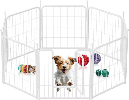 HealSmart Dog Playpen Indoor, Puppy Playpen Indoor for Yard, Camping, 24" Height 8 Panels Heavy Duty Dog Pen for Small/Medium Dogs, White