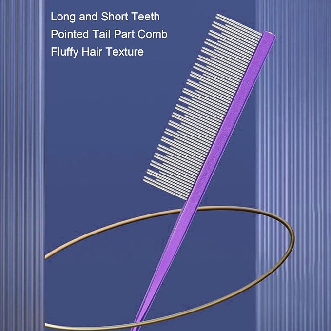 Round tooth metal dog comb is used for pet hair comb of dogs and cats to remove hair knots and entanglement. Professional pet hair comb styling comb(purple)