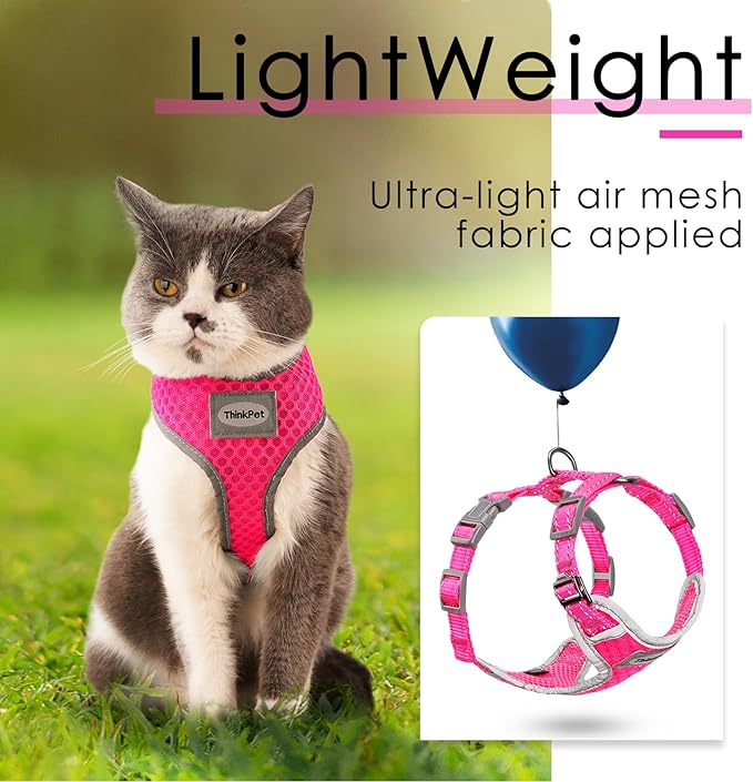 ThinkPet Reflective Breathable Soft Air Mesh No Pull Puppy Choke Free Over Head Vest Harness for Puppy Small Medium Dogs and Cats Rose Red XX-Small