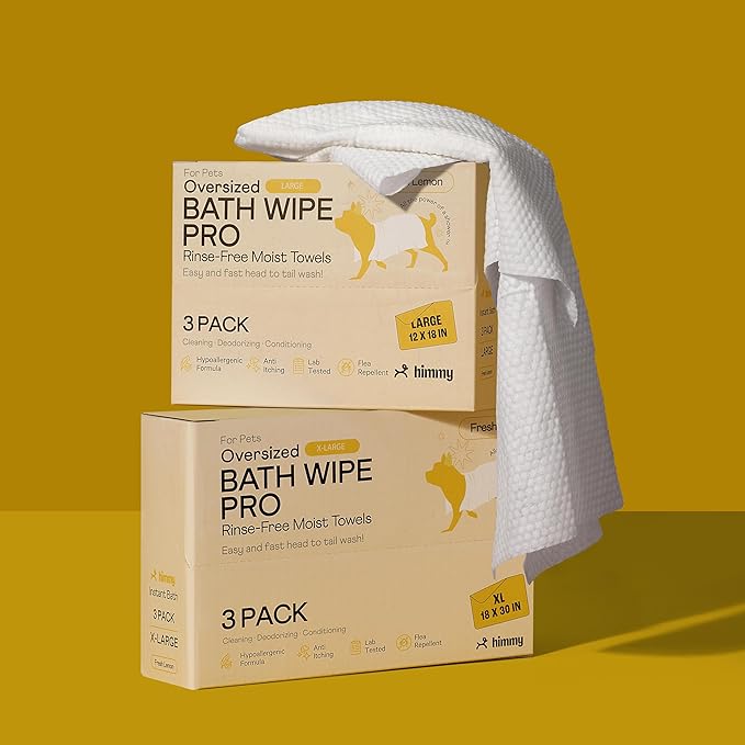 Himmy XL Pet Wipes for Dogs and Cats – 18” x 30” Bath Wipes for Cleaning, Deodorizing, Conditioning, Anti-Itch Grooming, Wet Dog Wipes for Paws, Butt, Ear, Eye, Whole Body Fresh Lemon