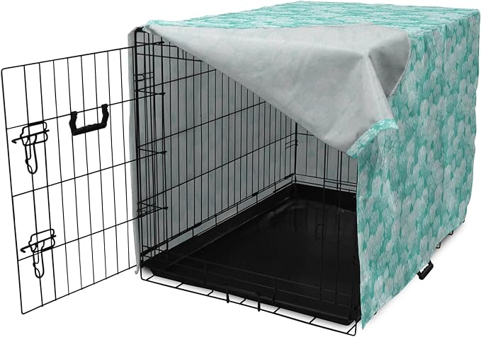 Lunarable Aquamarine Dog Crate Cover, Retro Design Continuous Pattern of Abstract Flowers, Easy to Use Pet Kennel Cover for Cats & Medium Dogs, 24 Inch, Turquoise Pale Seafoam