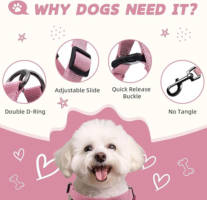 Dog Harness and Leash Set for Medium Dogs Soft Natural Bamboo Fabric, No Pull Dog Harness, Step-in Adjustable Dog Leash, Dog Harness and Leash Set for Medium Dogs-Pink