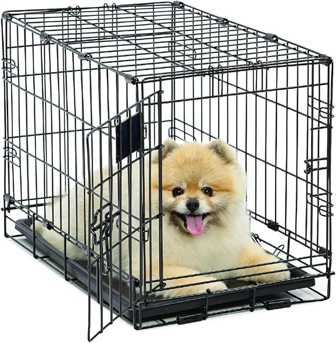 MidWest Homes for Pets Dog Crate | Newly Enhanced Midwest Life Stages XS Folding Metal Dog Crate | Divider Panel, Floor Protecting Feet, Leak-Proof Dog Pn | 23L x 13.63W x 16H inches, XS Dog Breed