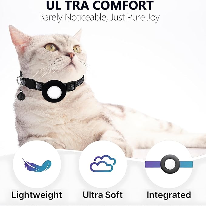 GPS Tracker for Cats, Mini GPS Pet Tracker with Collar, IPX8 Waterproof Cat Tracker Collar,No Monthly Fee,Work with Apple Find My(iOS Only),Smart Tracker for Pets(Black)