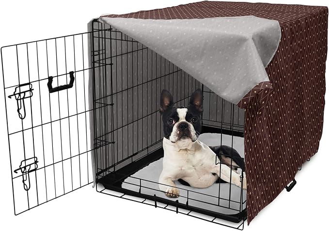 Lunarable Abstract Dog Crate Cover, Geometric Concept of Dotted Rhombus Pattern in a Traditional Style, Easy to Use Pet Kennel Cover for Small Dogs Puppies Kittens, 22 Inch, Dark Maroon Pale Camel