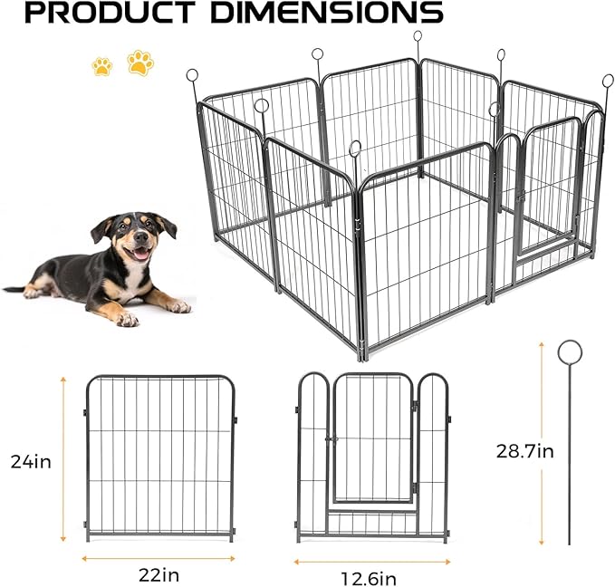 Lekesky Puppy Playpen for Dogs Indoor Small, 24 Inch 8 Panels Dog Play Pen with Bottom Mat, Heavy Duty Metal Pet Playpen for Puppys and Doggies, Black Silver