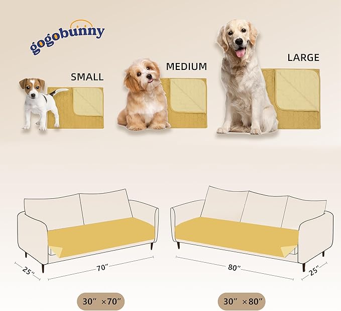 gogobunny 100% Double Sided Waterproof Dog Blanket Soft Pet Bed Cover Reversible Protect Furniture Couch Sofa Car for Puppy Cat Kids (Dark Yellow/Light Yellow, 30x80 Inch (Pack of 1))
