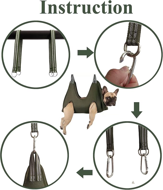 10 in 1 Pet Grooming Hammock Harness with Trim/Dog Grooming Sling for Nail Clipping (M/Under 45lb, Khaki Green)